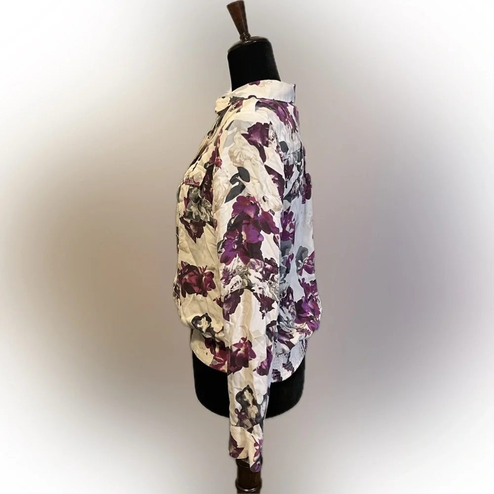 White House Black Market Long Sleeve Silk Floral Blouse size XS - Picture 5 of 12